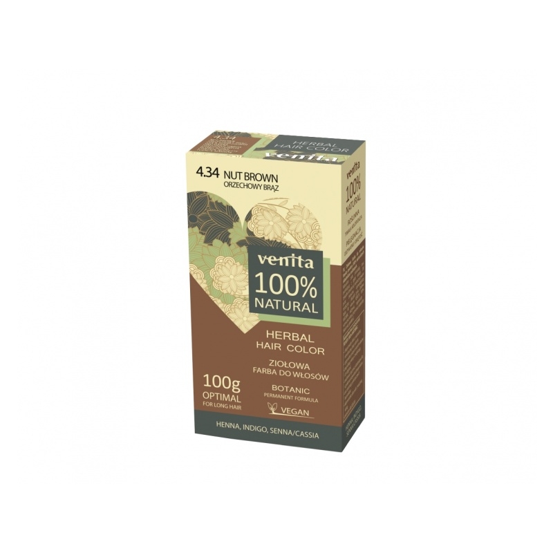 Venita 100% Natural Herbal henna pulber 4.34 "nut brown"